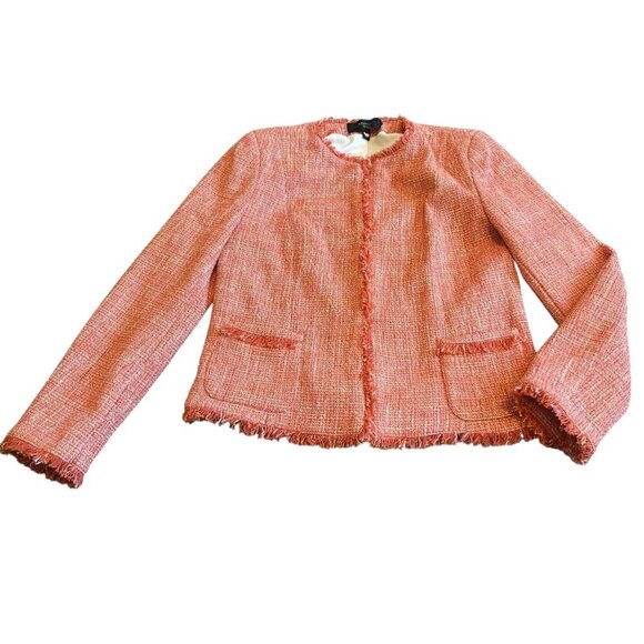 MaxMara Weekend Tweed Blazer Jacket Fringe Trim Office Cotton Size 10 Women's - Picture 1 of 15